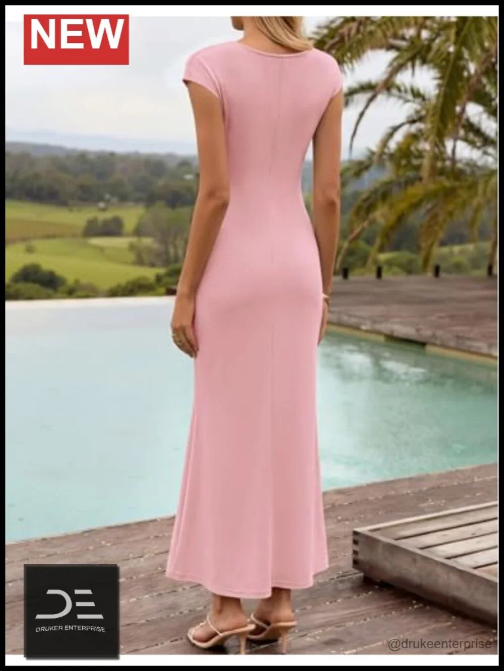 Cowl Neck Cap Sleeve Ruched Bodycon Midi Dress - Elegant Wedding Guest Cocktail